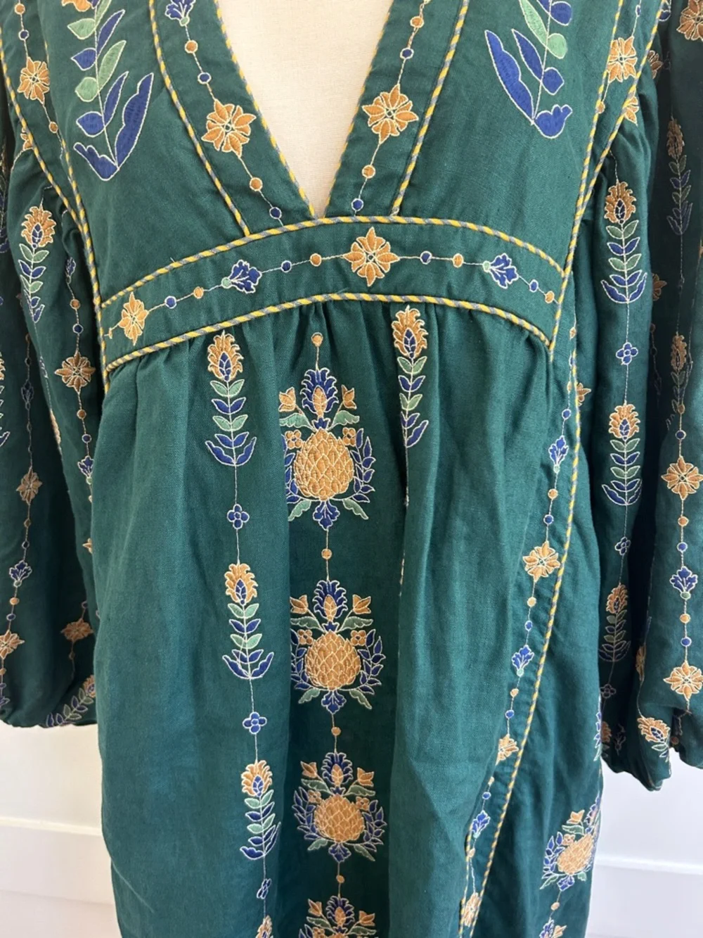 FARM Rio Emerald Green pineapple Maxi Dress with Yellow & Blue Embroidery - Picture 6 of 14